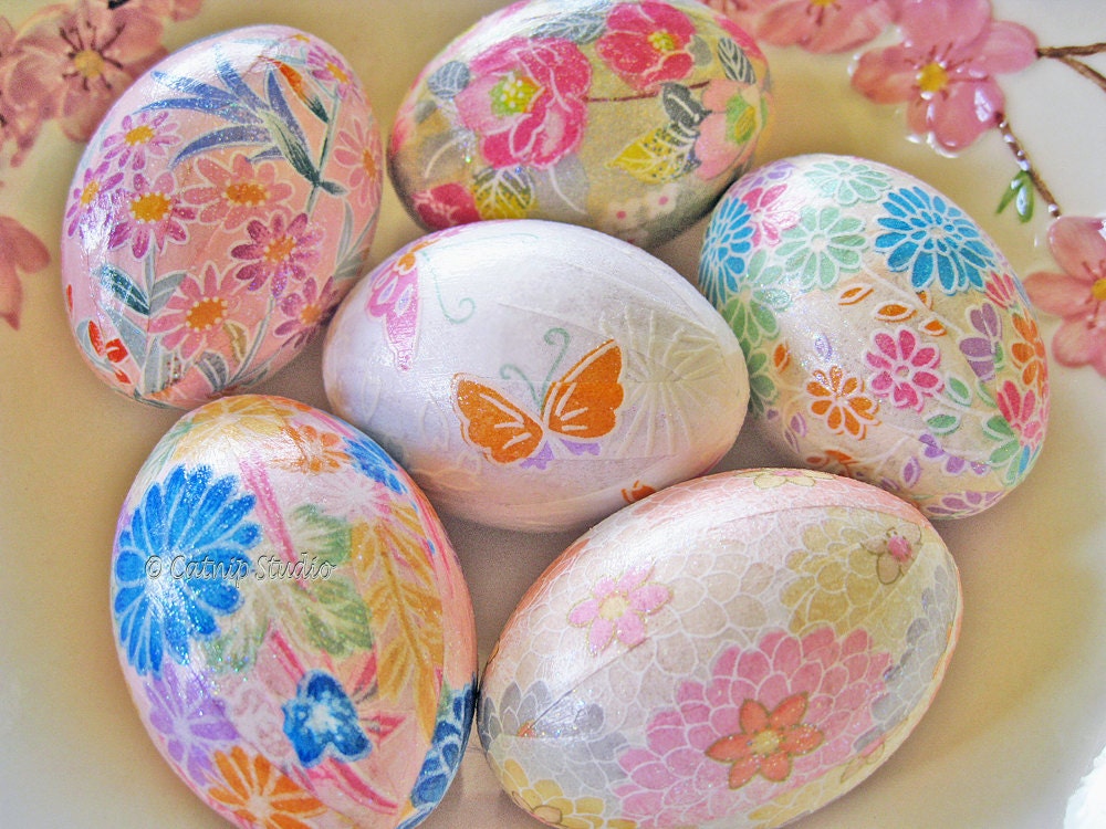 Pastel Easter Eggs, Floral Easter Eggs, origami eggs, decoupage eggs, pink and blue, glittered eggs, glittered Easter eggs