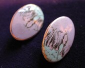 80s Ceramic Earrings Lavender Purple Enamel Clay Clip Ons