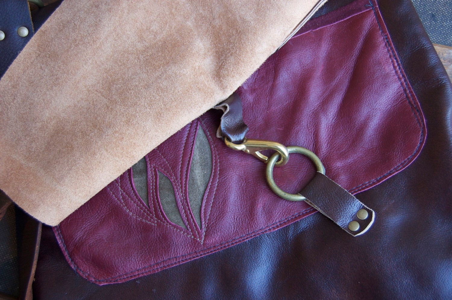 Reclaimed Leather Percy Satchel in Chestnut and Burgundy