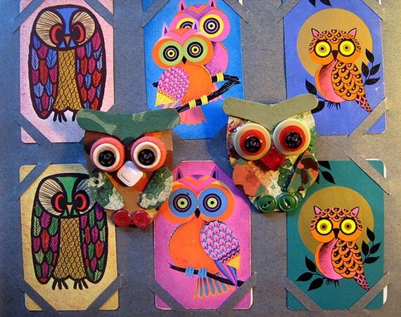 Oscar Owl Lino Brooch