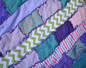 Rag Quilt, Purple, Turquoise, Pink, Green Chevron Zig Zag Baby Blanket, READY TO SHIP