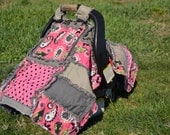CAR SEAT TENT, Nursing Cover, Rag Quilt, 3 in 1, Pink, black, gray, modern, Ready to Ship