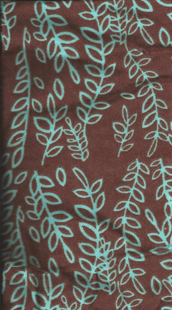 Flannel Fabric, Brown Turquoise Leaves, 1/2 Yard, More Yardage Available