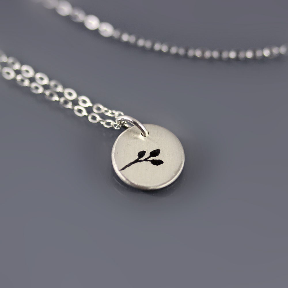 Tiny Silver Branch - Twig Necklace - Etched Sterling Silver Pendant