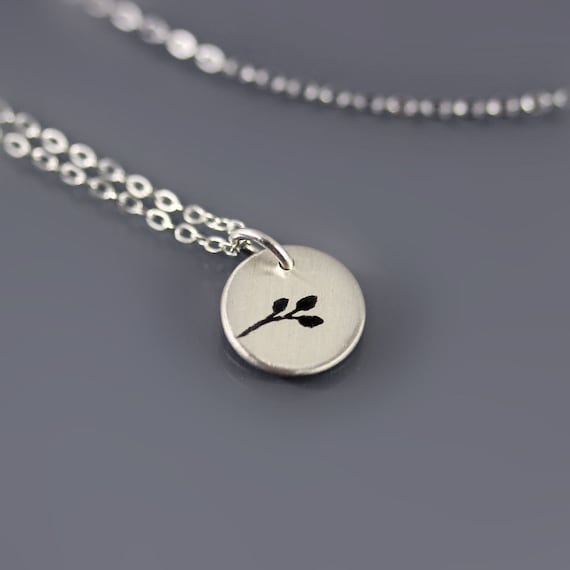 Tiny Silver Branch - Twig Necklace - Etched Sterling Silver Pendant
