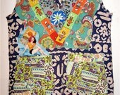 BRIGHT BOLD Beautiful BATIK Ikat Tunic w/ Lot of Fabric Scraps Sz M
