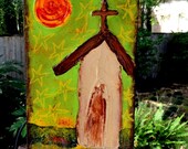 Lime Textured Church original painting