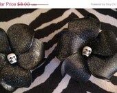 ON SALE Black plumeria, glitter,  skull barrette, plumeria, ooak, ready to ship, black friday, black flower, black clip, skull clip