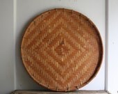 large vintage woven bamboo basket tray