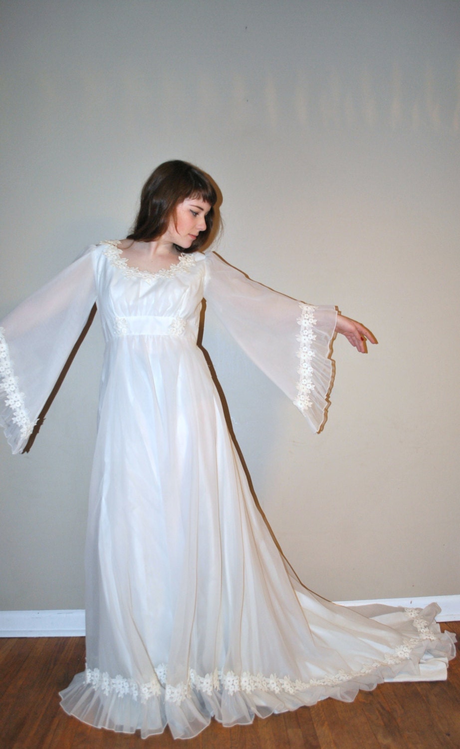 60s 70s wedding dress // ivory flowers // on sale // vintage hippie forest nymph wedding gown