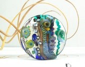 1 handmade lampwork bead focal -- lentil -- SRA -- glass -- G r e e n    T h o u g h t s  -- Calypsos Beads -- Silke Buechler