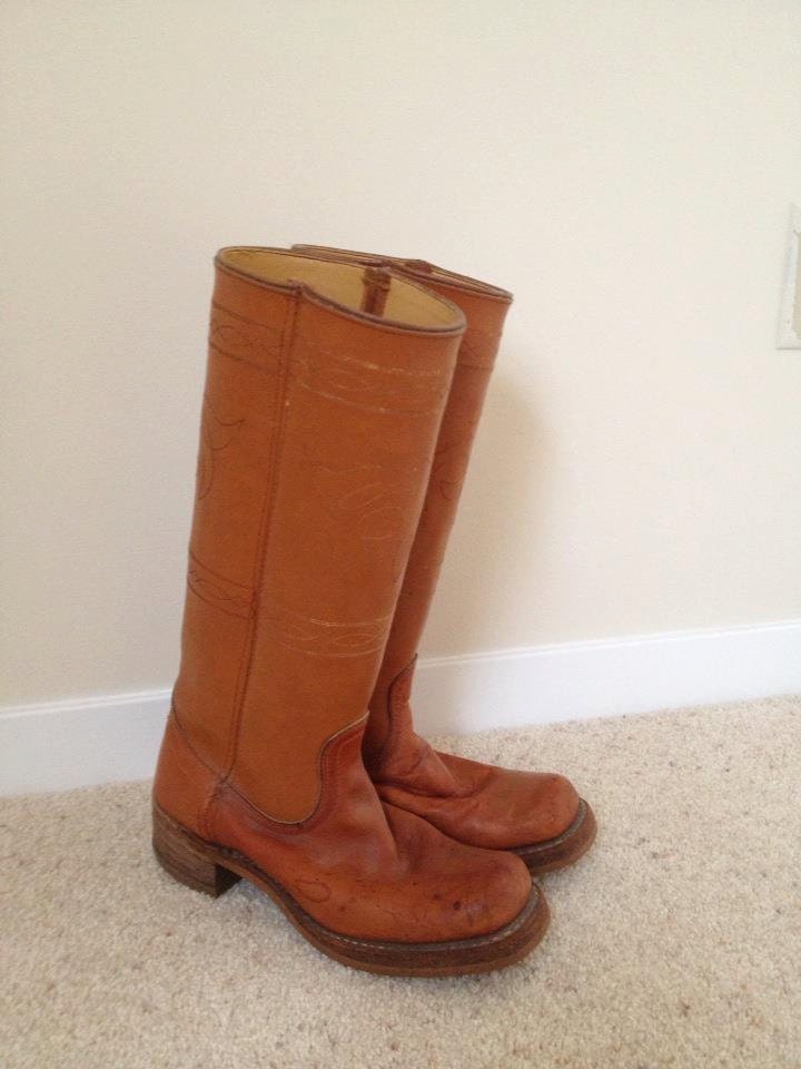 Vintage Brown Leather Boots Tooled Size 7.5