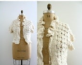 50% off Shop Closing Sale Nubby Vintage Cover Up . Cream Shrug . Cardigan Sweater