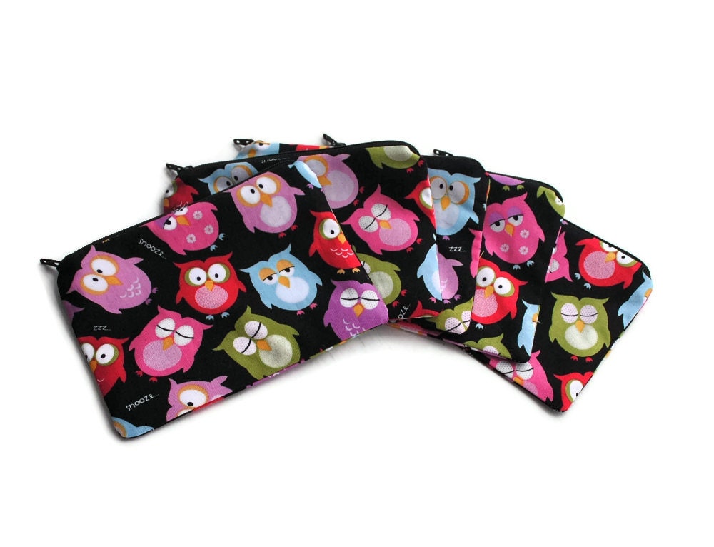Handmade Reusable Snack Bags Set of 5  Owl Black  Zipper