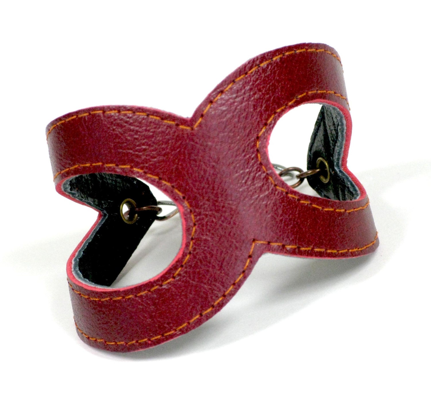 SALE Leather Cuff Bracelet Black and Red Cranberry Reversible