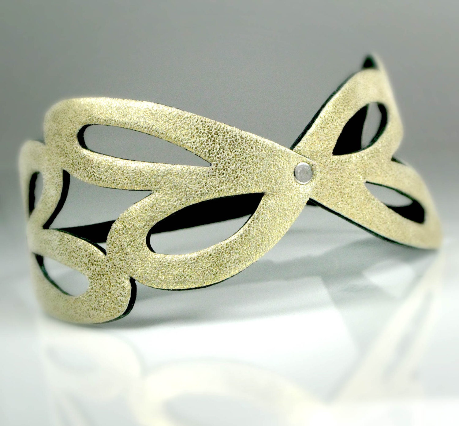 Leather Headband Gold and Black Reversible Sweetheart