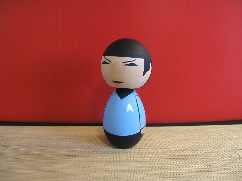 Kokeshi doll. Star Trek inspired Mr. Spock custom