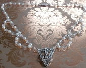 Victorian Art Deco Pendant Drop Necklace - Freshwater Pearls and Vintage Swarovski Crystals - Vintage Bridal Wedding Necklace