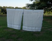 Vintage Lace Curtains Window Treatment French Country Farmhouse Cottage Chic Prairie Decor Café Curtain Sewing Supplies White Lace Set of 2