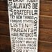 New Hand Painted primitive looking (Family Rules Subway Art ) cream w/chocolate brown letters pine wood sign