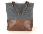 Urban Tote in Charcoal Grey Waxed Canvas and distressed leather