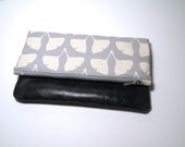 Foldover Clutch in Grey Ginko Leaves