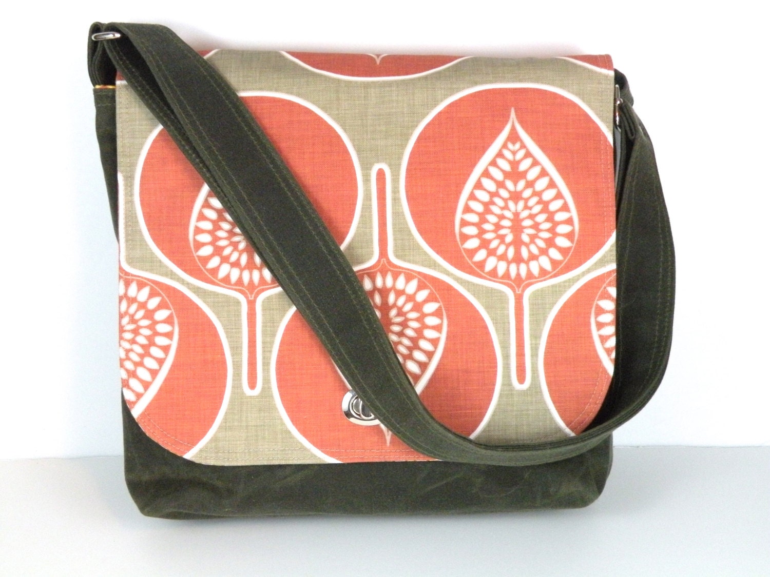Olive Green Waxed Canvas Messenger Bag