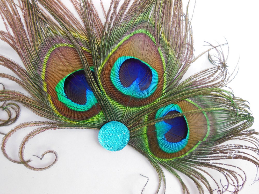 Turquoise Peacock Feather Fascinator, Hair Accessory, Bridesmaids, Head Piece, Hair Clip, Victorian, Jet Black, Batcakes Couture