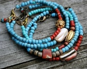 Bracelet Set in Turquoise Blue, Coral, Abalone and 24K Vermeil Gold