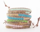 spring colored leather and gold double wrap bracelet