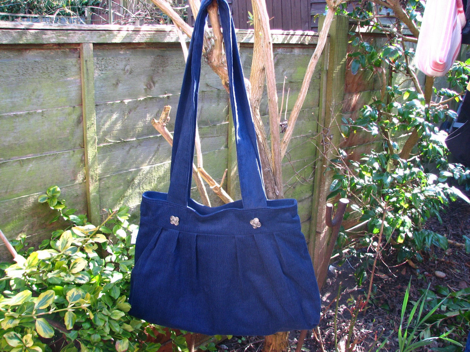 Large shoulder bag in soft blue corduroy