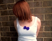 Purple Yarn Bow Necklace - Hand knit bow on silver chain
