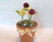 Ladybug Flowerpot Felted Pin Cushion Spring Easter Decoration Yellow Flowers Mothers Day Teacher Birthday Gift