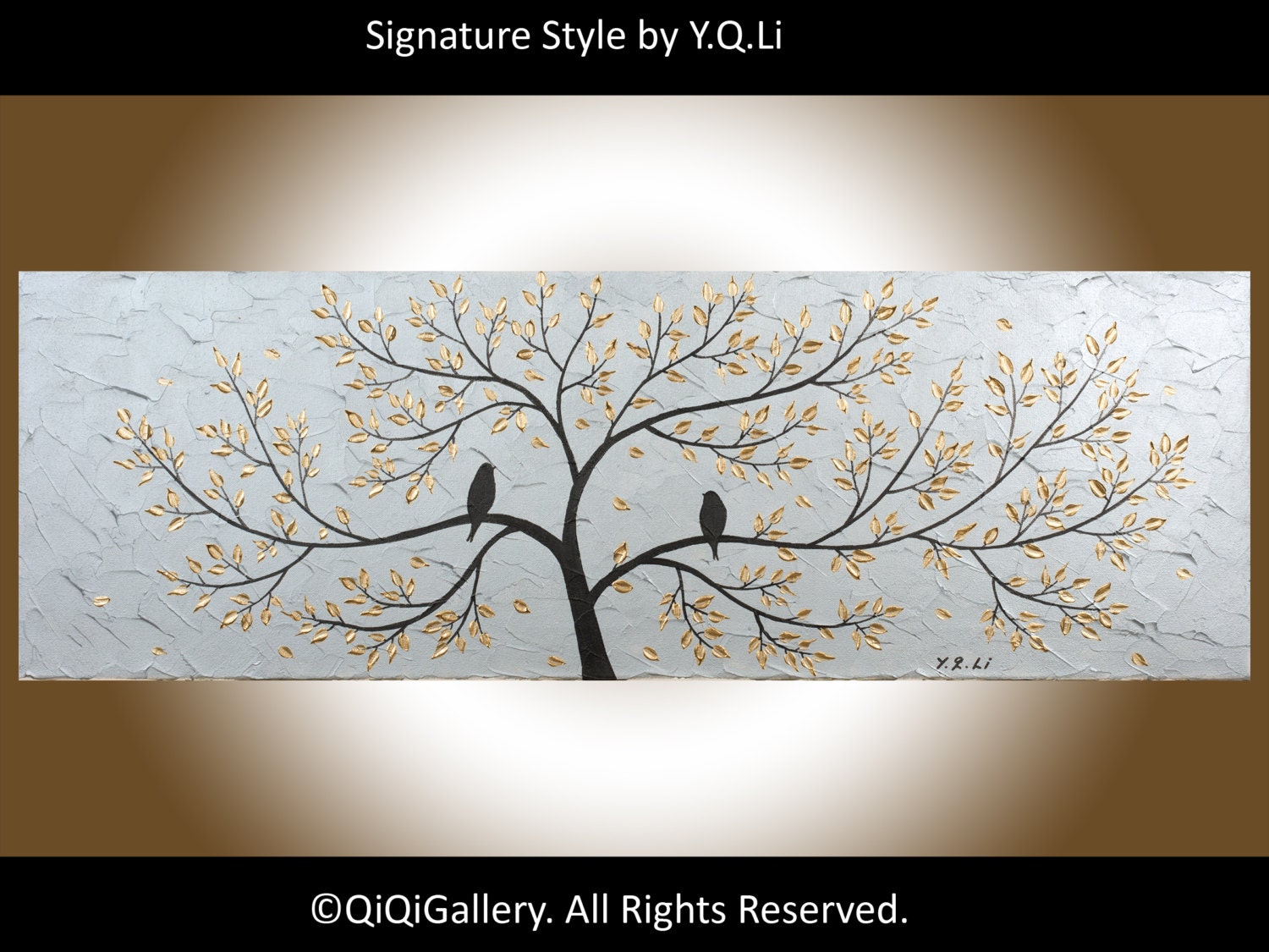 Summer Sale - Original Acrylic painting Modern Heavy Texture Impasto palette knife Tree Love Birds Wall Décor "Be With You" by QIQIGALLERY