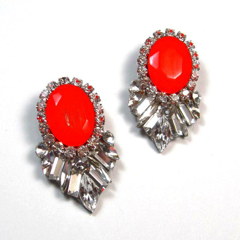 Statement earrings Neon and Swarovski crystal statement stud earrings