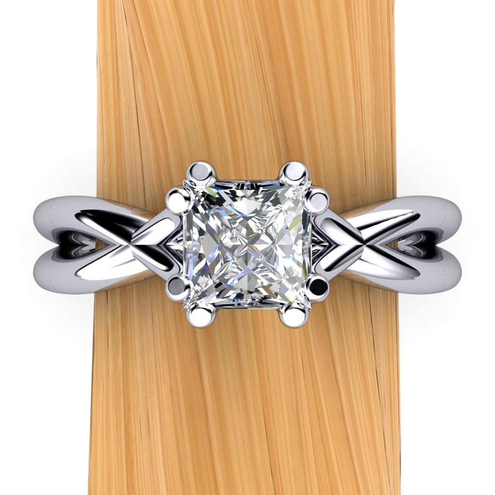 Platinum Princess Cut Diamond Engagement Ring, Split Shank, Half Carat