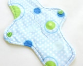 ULTRATHIN Reusable Cloth Pantyliner mini pad with wings - Green Blue Polka Dots -  quilter's cotton top