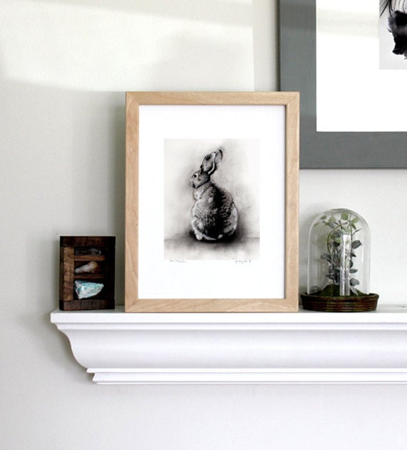 rabbit drawing painting small art giclee print
