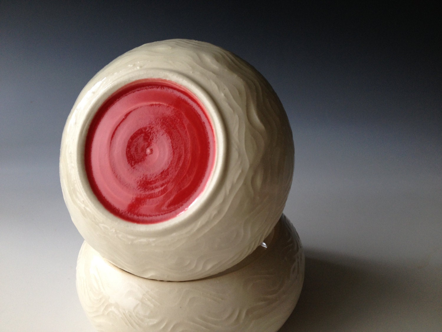 French Butter Keeper, MADE to ORDER, Large, Two Sticks of Butter, Delicately Carved, White with Big Happy Red Dot, Butter Bulb (TM)