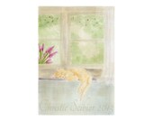 Kitty cat nap Watercolor Wall Art Animal Painting Home Decor  5x7 Archival Art Print Shabby cottage chic