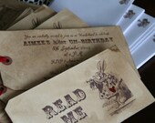 Alice in Wonderland Birthday Invitation- 24 custom invitations and matching envelopes - your choice of ribbon and image