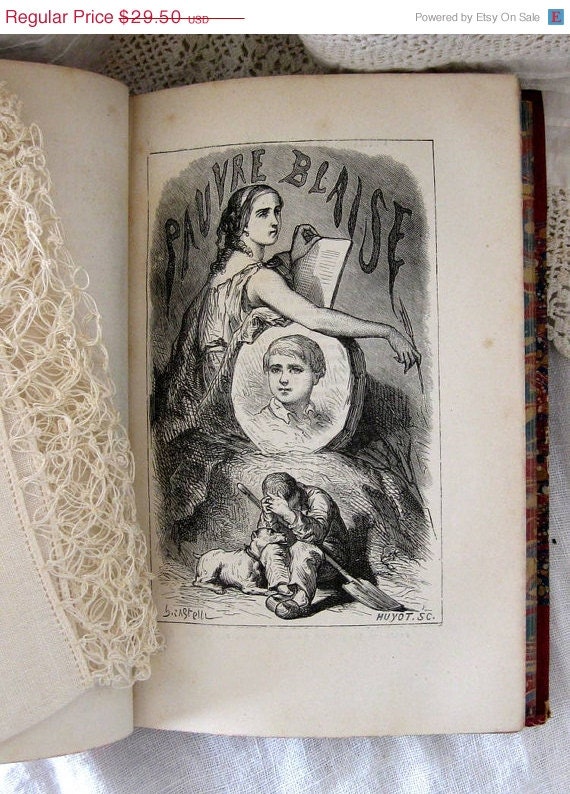 Pickers Sale. Vintage 1872 Illustrated French Novel, Marbled Inside, Outside and on Edge