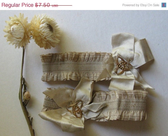 Pickers Sale. Antique - Pair of Dainty, Feminine Garters for Embellishment, with Gold Embellishments, Something Old...