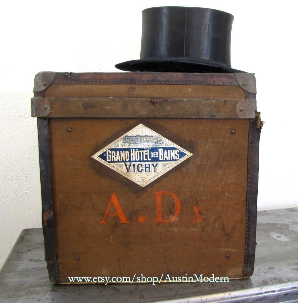 Antique Monogram Canvas Suitcase Box Trunk Goyard Louis Vuitton 