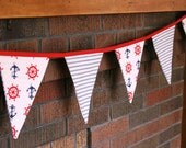 Fabric bunting vintage fabric red white and blue anchors