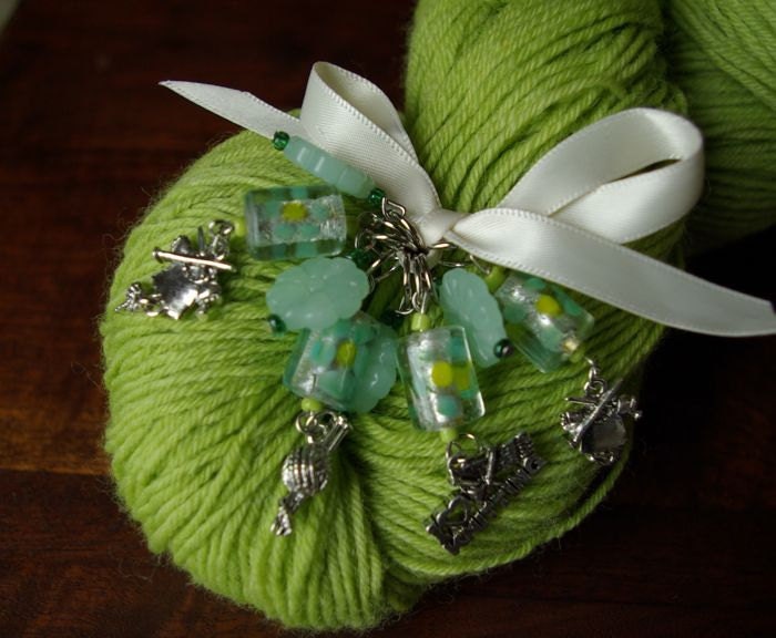 Knitting Charm Beaded Stitch Markers Set of 7