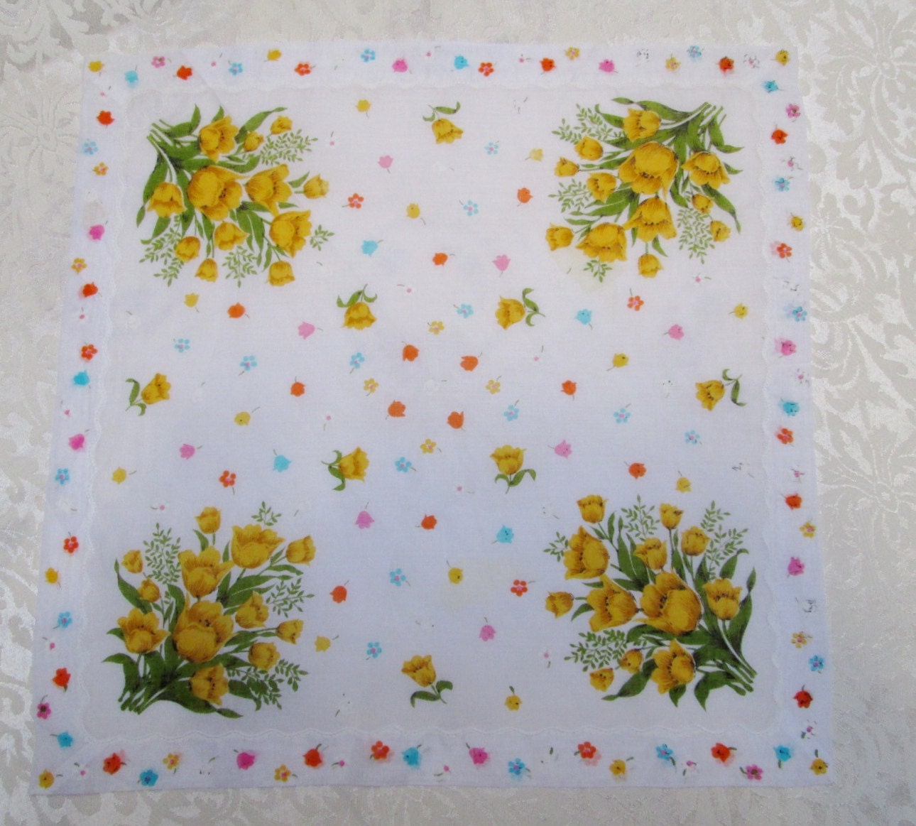 Vintage Handkerchief Hanky Yellow Floral
