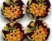 Flower Buttons Decorated Wooden Buttons 30mm (1 1/8 inch) Set of 4 /BT78