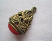 Antique Watch Fob Pendant - Faux Coral