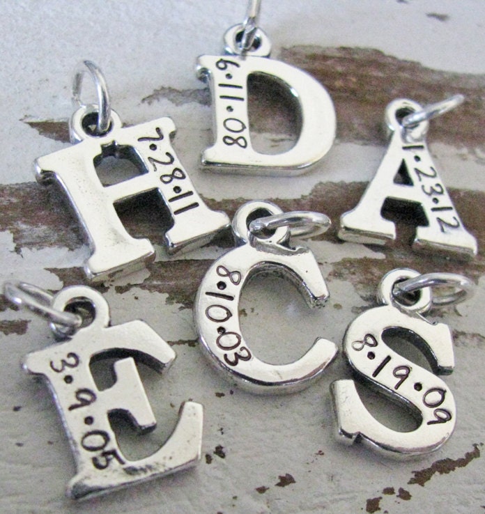 solid sterling silver initial charm with date (charm only)
